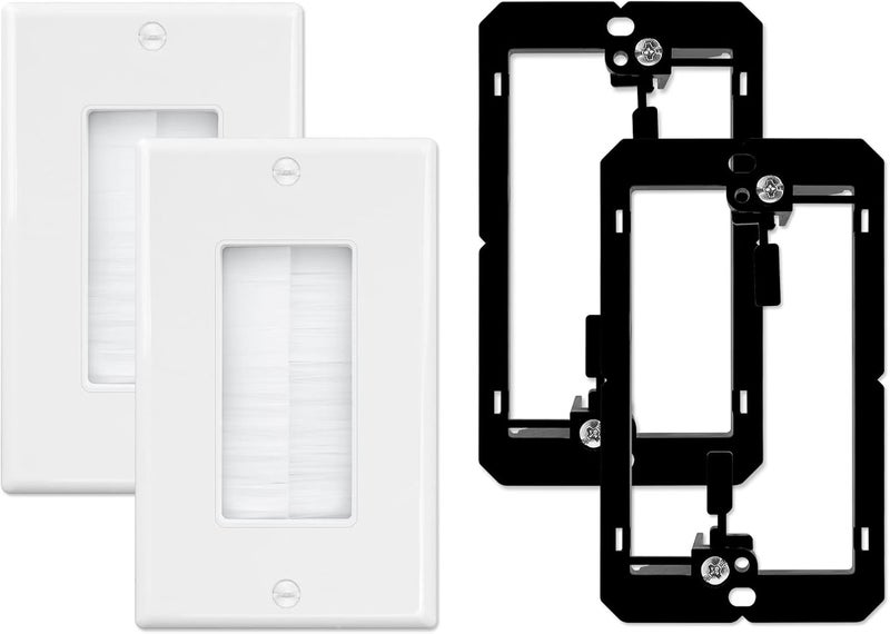 iwillink Brush Wall Plate with Low Voltage Mounting Bracket 2-Pack, Cable Pass Through Insert for Wires, Single Gang Cable Access Strap, Wall Socket for HDTV, Home Theater Systems - Image 1